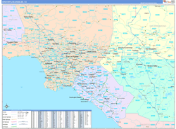 Greater Los Angeles Metro Area Wall Map Color Cast Style 2024